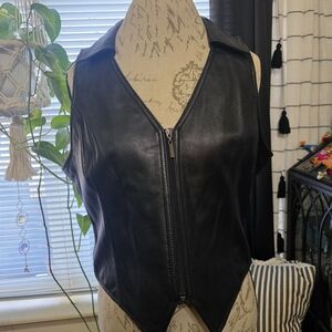 Wilsons Leather Black Vest Biker Goth Leather Zipper Vest